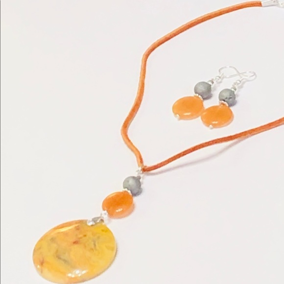 SUN BURST Mexican Crazy Lace Agate & Aventurine Stone BOHO Necklace & Earrings - Picture 3 of 8